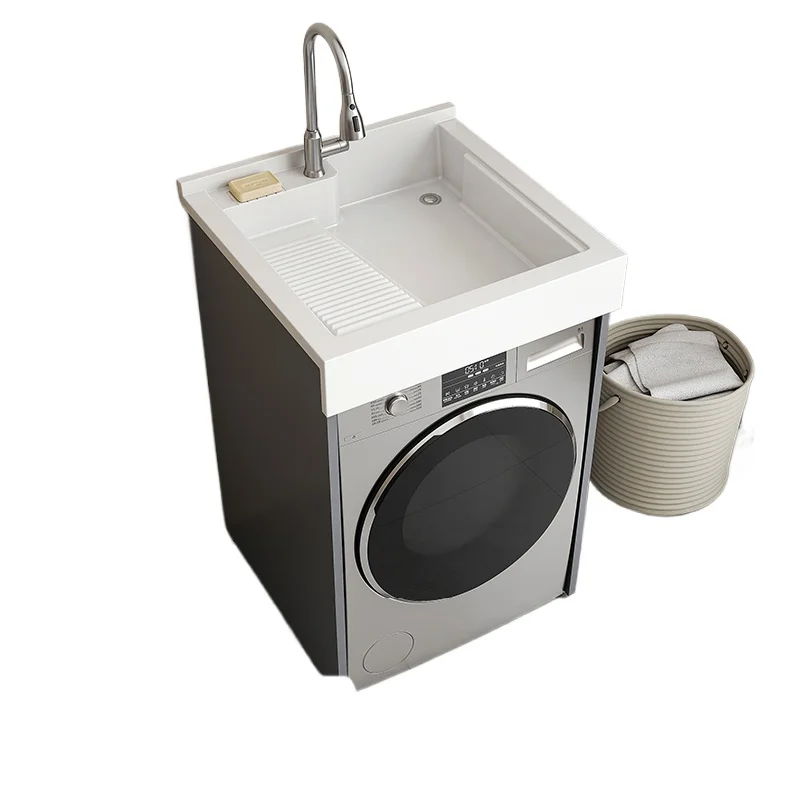 

Stainless steel honeycomb aluminum laundry cabinet small apartment balcony washing machine cabinet integrated basin laundry sink