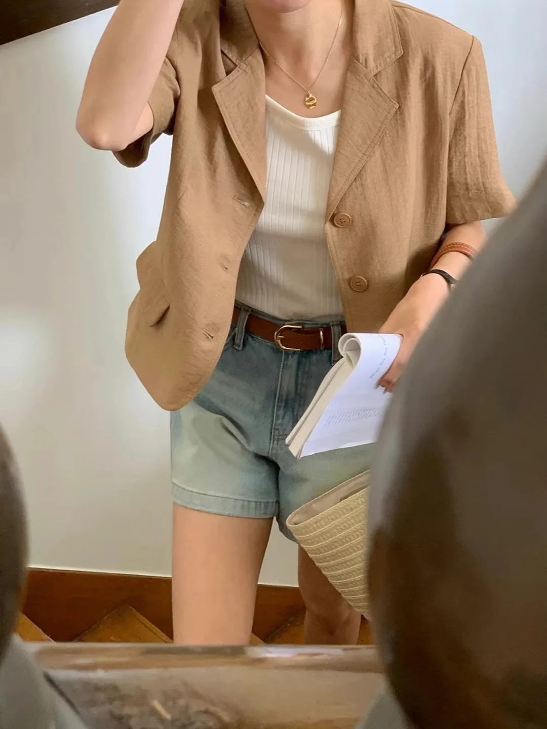 한국 스타일 캐주얼 루즈핏 싱글 버튼 라펠 가벼운 여름 패셔너블 핑크 여성용 코트 자켓