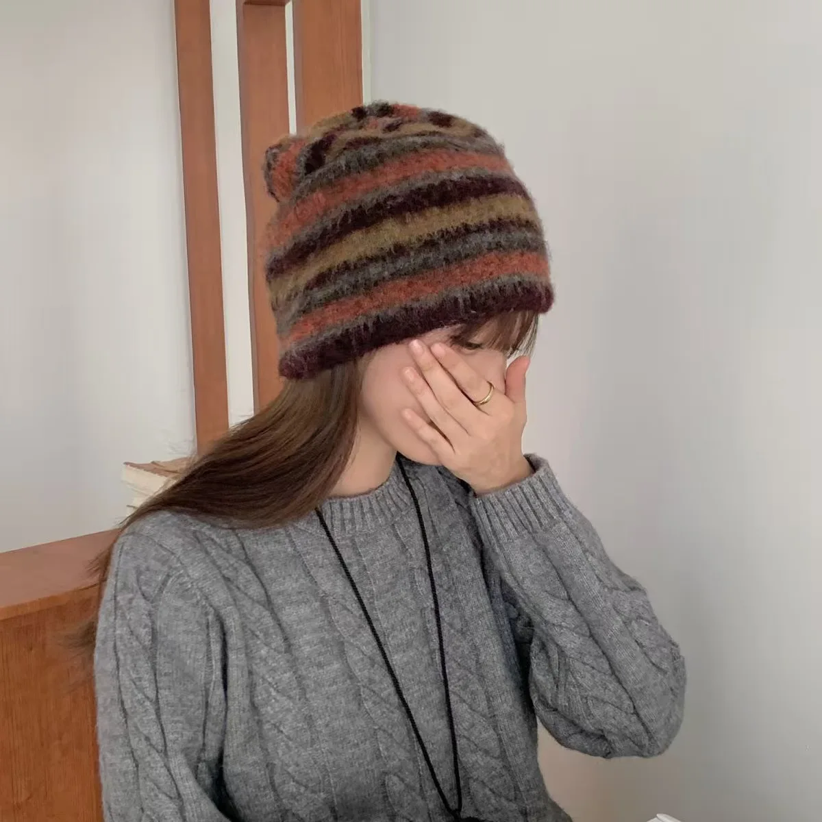 Striped Knitted Beanies Hats For Women&Men Winter Plush Warm Skullies Hat Unisex Outdoor Coldproof Ski Ear Protection Caps Gorro