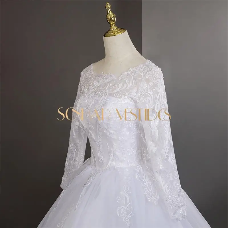 Suknia ślubna z długim rękawem, czysta biel, luksusowa koronka, rozmiary plus size, szyta na miarę, nowość 2025