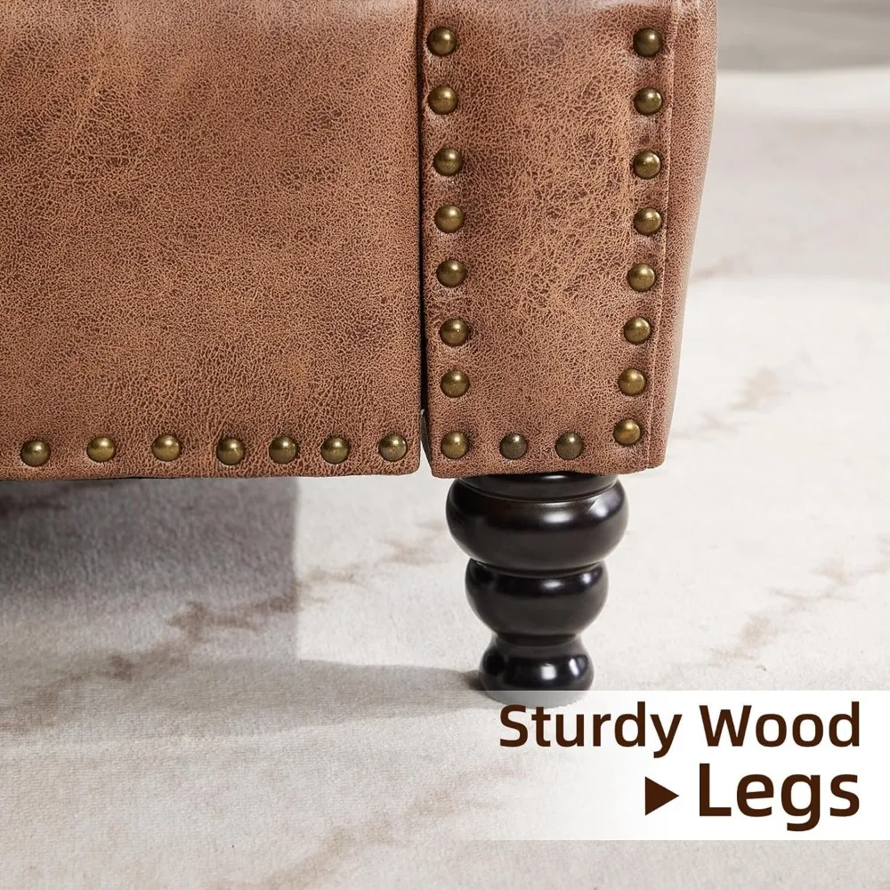 أريكة من الجلد الصناعي لغرفة المعيشة مقاس 79 بوصة، وأريكة حديثة في منتصف القرن بأذرع ملفوفة وحواف رأس الأظافر للمساحات الصغيرة