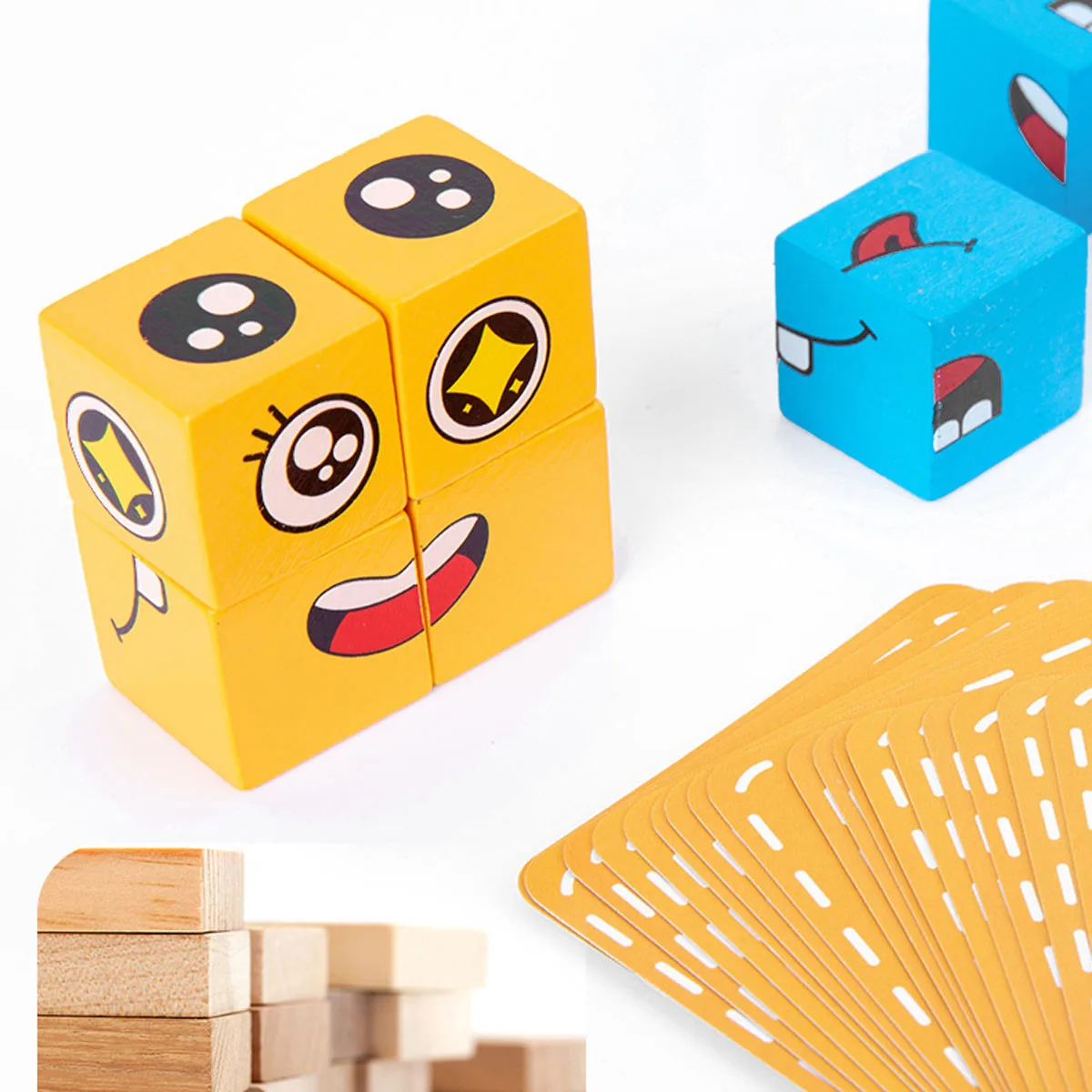 مكعب تغيير شكل الوجه لبنات البناء لعبة ألغاز خشبية التعبير عن مونتيسوري كتل خشبية كتل كتل لعب أطفال هدية