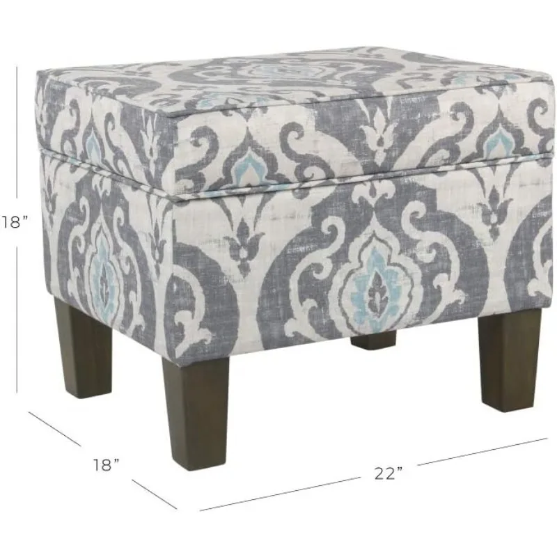 Home Decor  | Upholstered Modern Rectangular Storage Ottoman | Hinged Lid  with Storage for Living Room & Bedroom, Suri Blue
