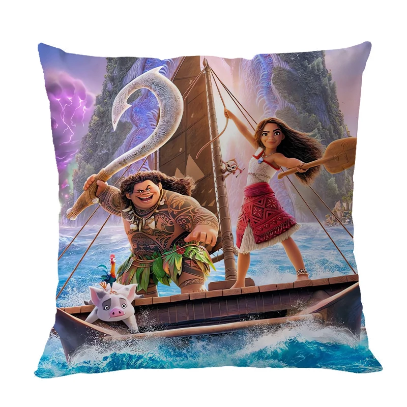 Moana 2 Cartoon Pillowcase Cute Disney Cartoon Printed Cushion Cover 45X45cm Pillowslip Sofa Cushions Kids Bedroom Decorations