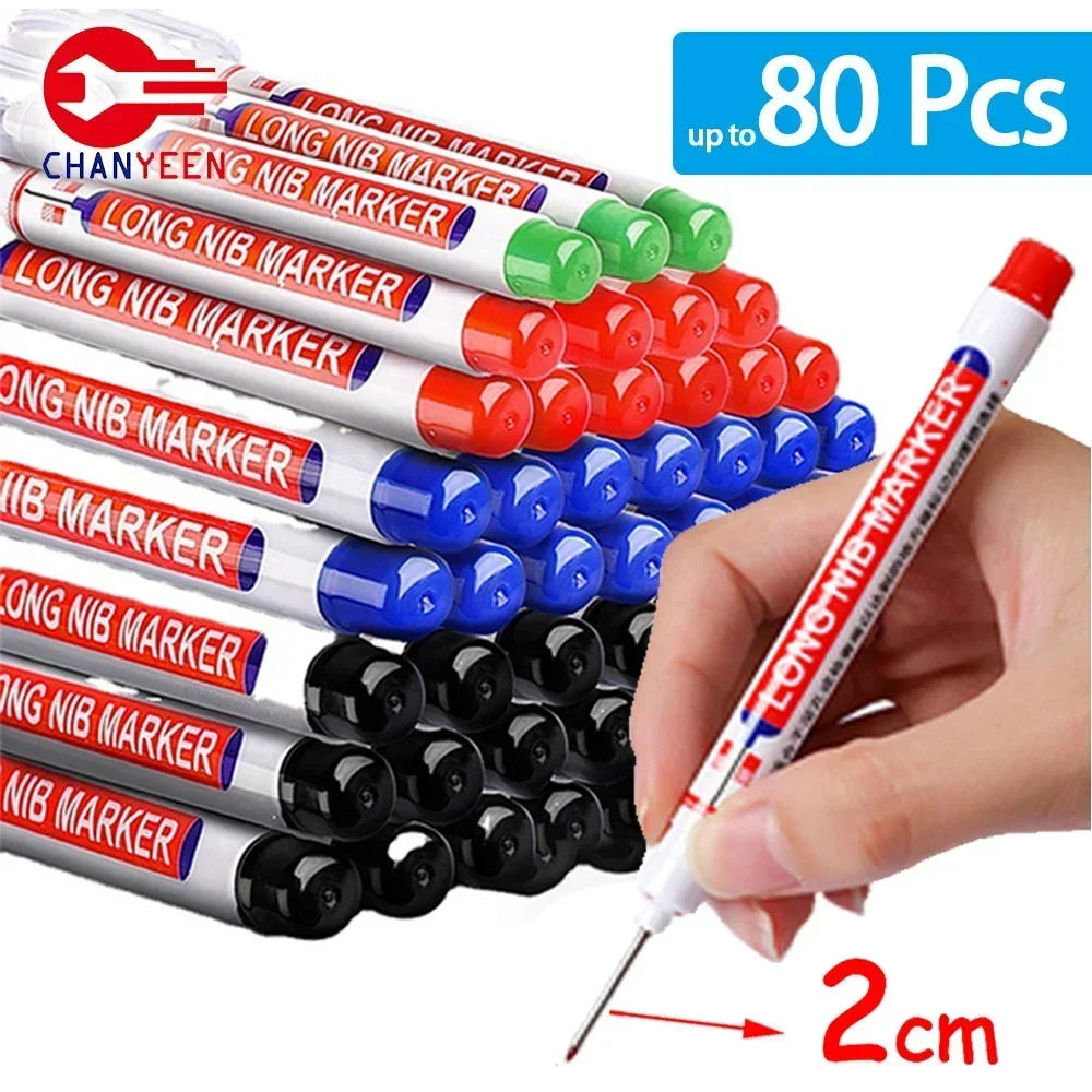 Marqueurs à tête longue étanches de 2cm, stylo marqueur pour trous profonds pour charpentier en métal, encre rouge/noir/bleu/vert, outils pour le travail du bois, 4 à 80 pièces