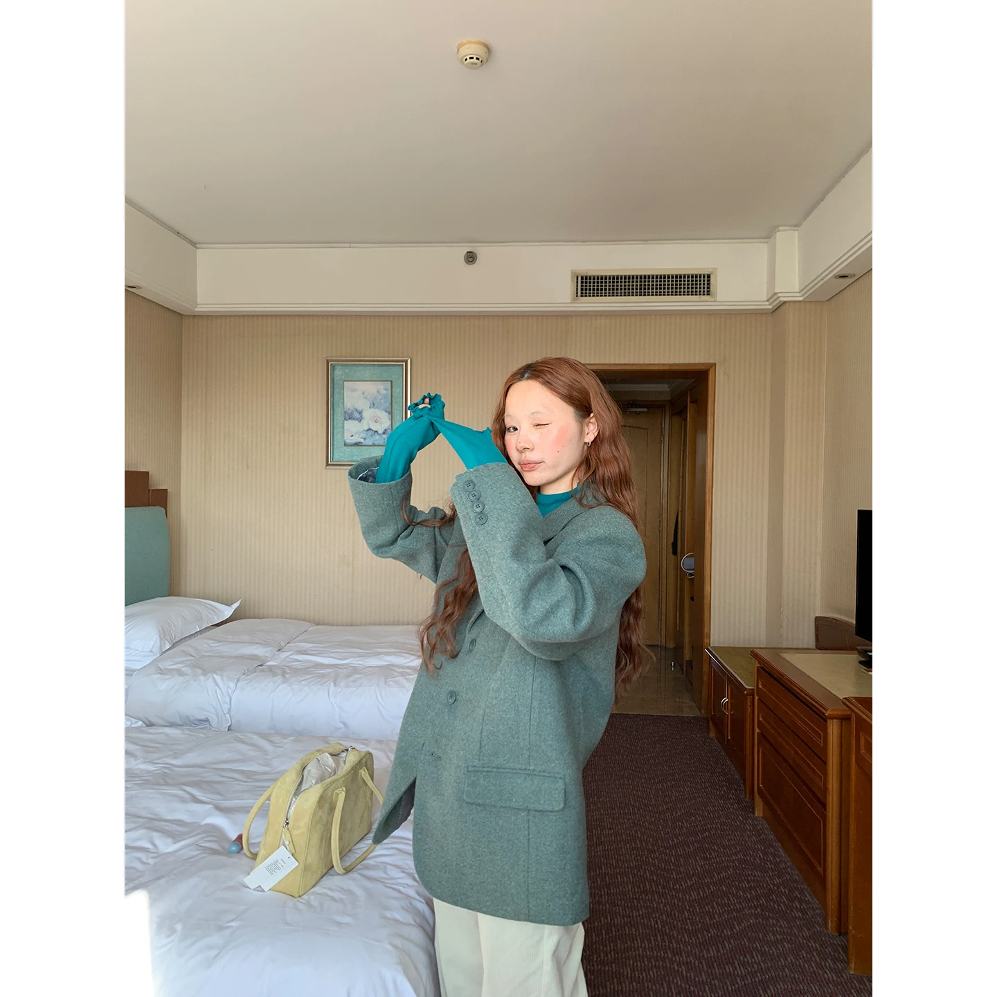 

Корейский свободный шерстяной костюм Engli Sle Oner из хлопка и шерсти для женщин, универсальный винтажный облегающий шерстяной топ на зиму