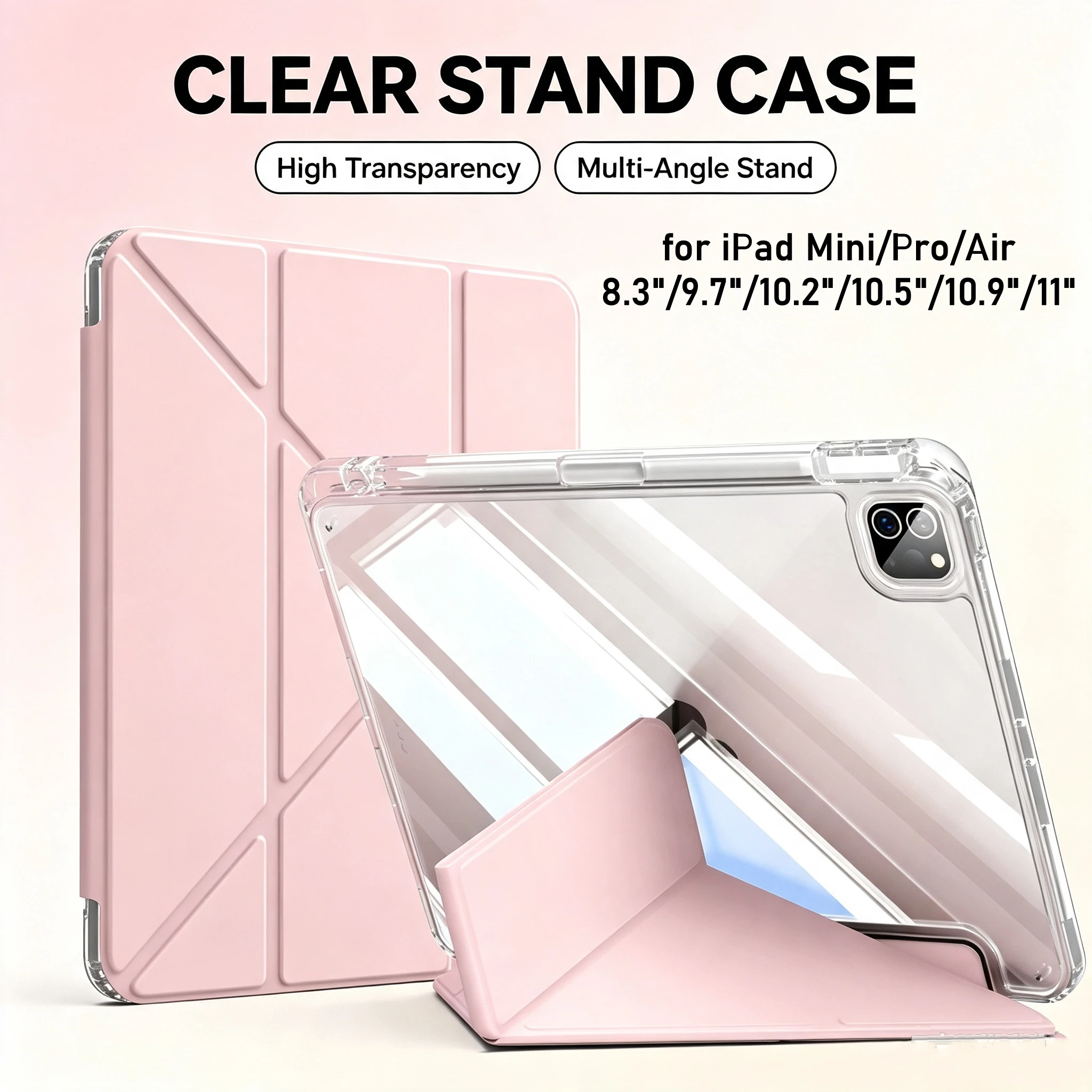 Multi-angle Stand Clear Case For iPad Air Pro Mini 9.7 10.2 10.5 10.9 11 inch Anti-bend Shockproof Tablet Protective Cover