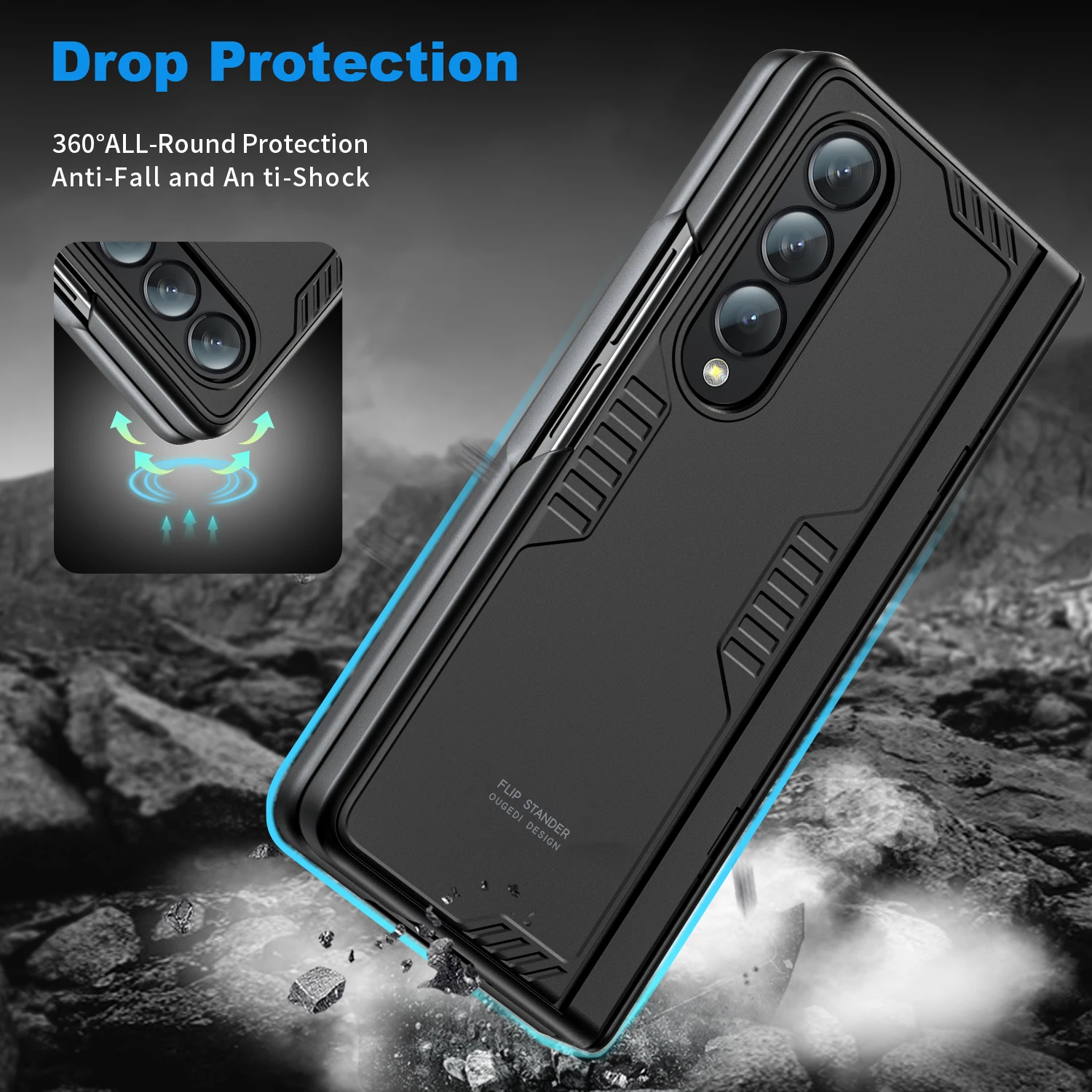 Shockproof Rugged Bumper Folding Case For Samsung Galaxy Z Fold 4 Hinge Protection Armor Case With S Pen Slot Hidden Kickstand