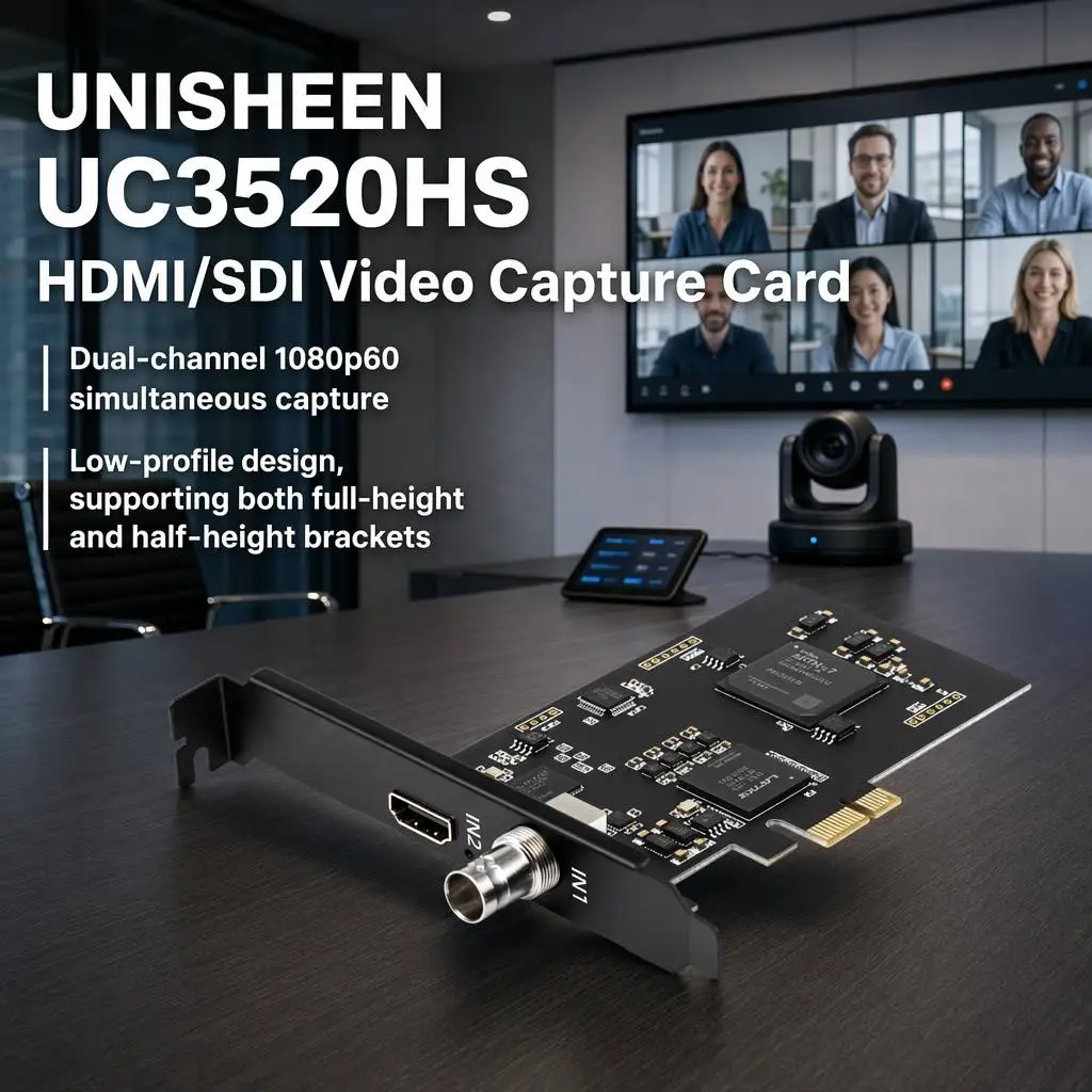 UNISHEEN UC3520HS Zoom 1080p OBS Vmix Wirecast Streaming 2 Channel HDMI SDI USB PCI Express HD Video Capture Card Box