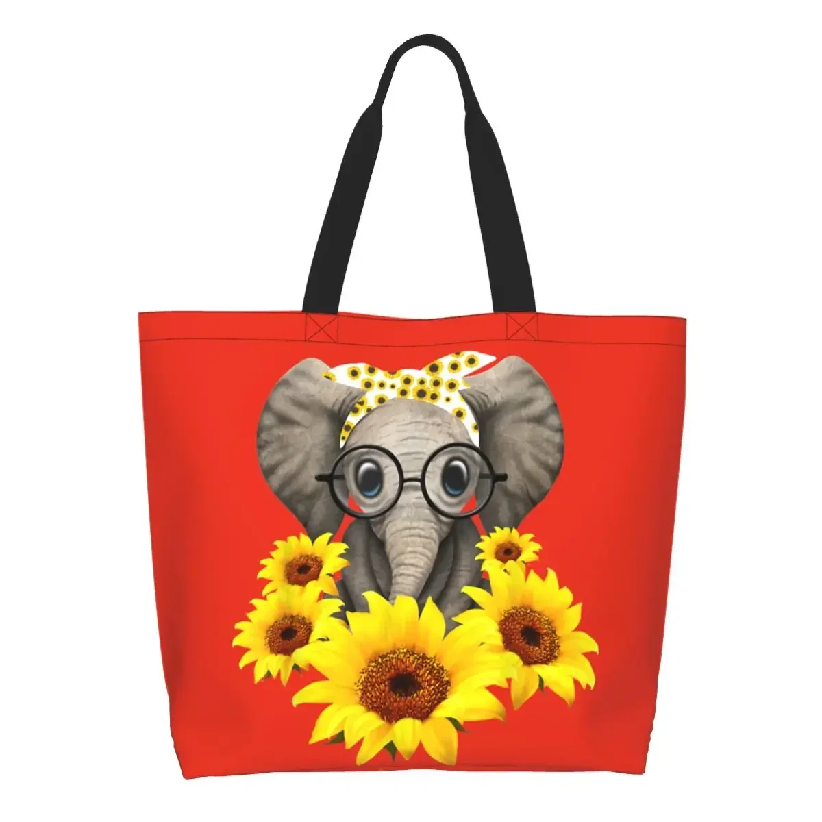 Sac à Main d'Épicerie en Toile, Mignon, Éléphant, Amour, Impression Drôle, Fourre-Tout, Grande Capacité, Durable, Tournesol