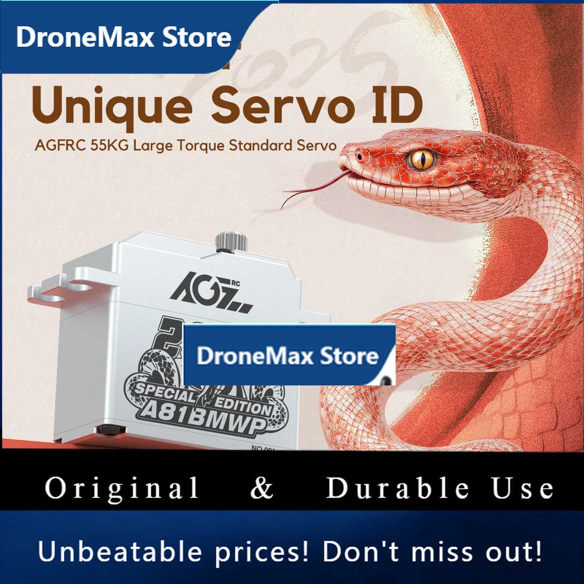 DroMaAGFRC A81BMWP 55KG Waterproof RC-Servo-Motor High-Torque Full Metal Gears Special Edition