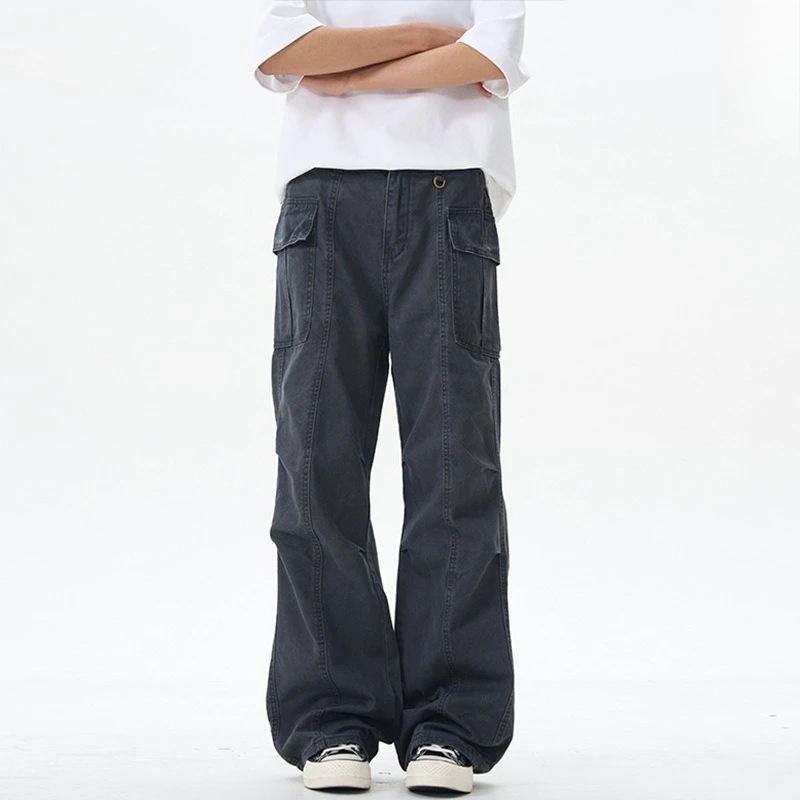 

Old Gray Pleated Overalls Men's and Women's 2026 Spring High-end Casual Wide-leg Pants
