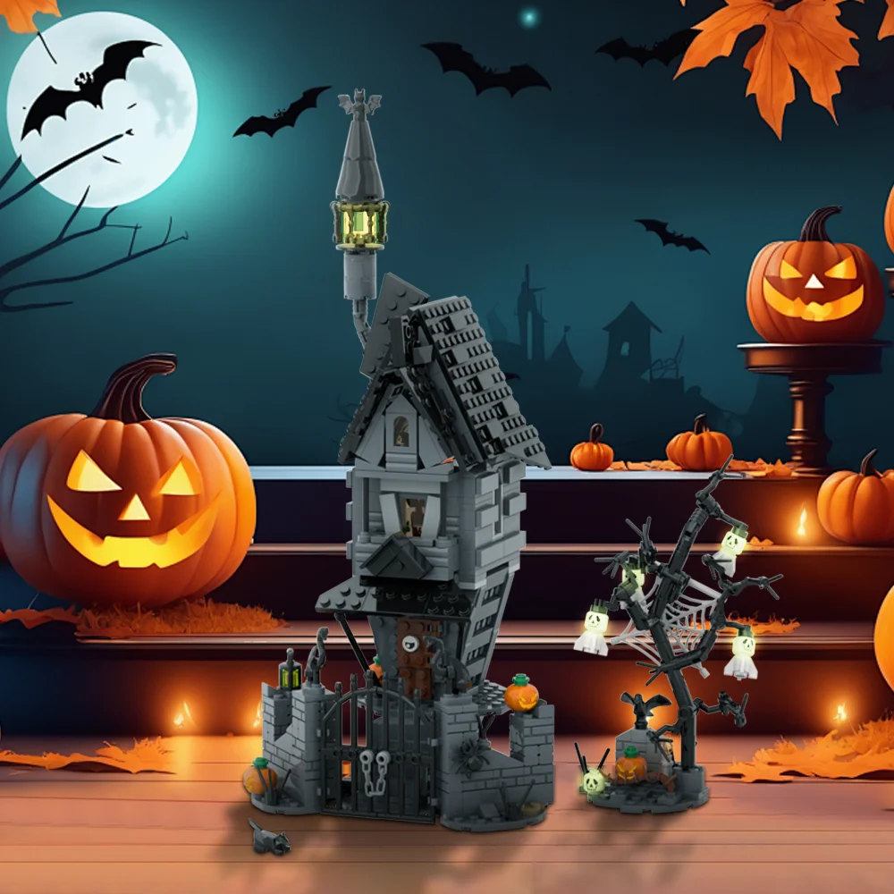 MOC Halloween Nightmare House Building Blocks Ghost Apartment Skeleton Hut Castle Tower Horror House Bricks Toys Christmas Gifts