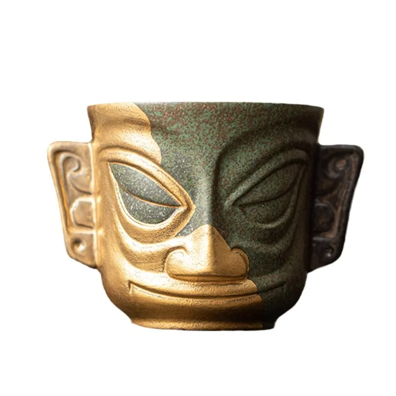 

Sanxingdui merchandise gold mask Guochao tea set teacup personal use home master cup large tea cup