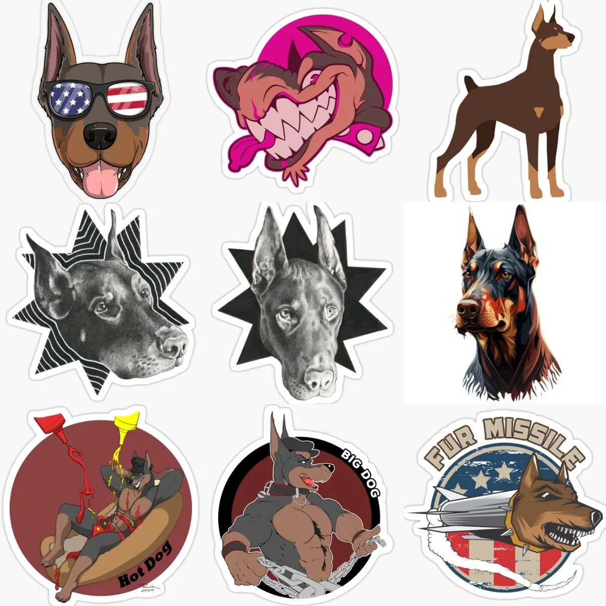 Doberman Dog Creative PVC Waterproof Stickers for Decorate Car Room Wall Van Suv Helmet Bicycle Fridge Helmet Camper