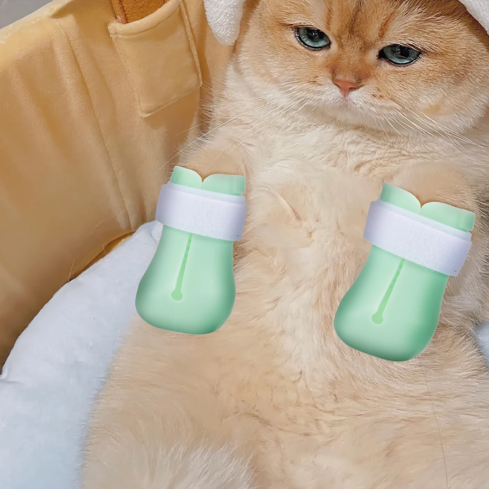 

4pcs Cat Feet Covers Anti Scratch Washable Cat Shoes Kitten Nail Cutting Pet Grooming Mint Green Silicone Durable