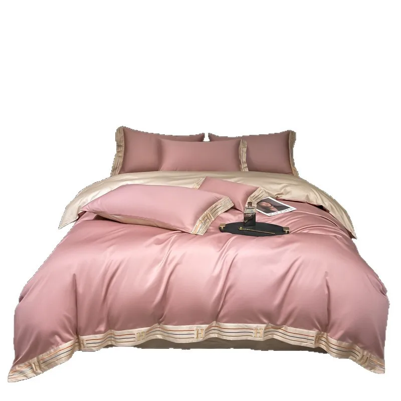

High-grade 210 pure cotton four-piece set light luxury long-staple cotton 100 cotton bed sheet quilt cover embroidered bedding
