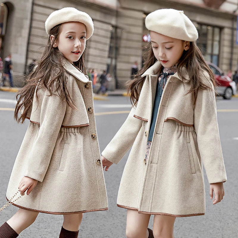 

2024 AUTUMN winter Girls luxury Elegant Woolen Jacket European Kids Tweed Overcoat Children Thickened Coat Outerwear 8 9 12 year