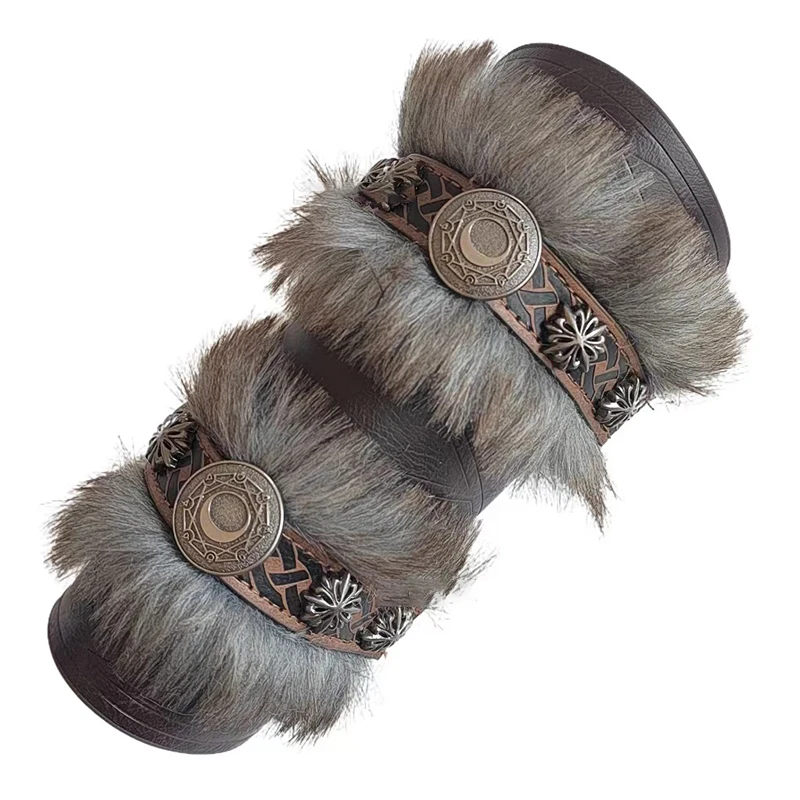 Bracelet de chevalier Viking médiéval, 2 pièces, en velours, fausse fourrure, en cuir PU, gantelet de Pirate, protège-poignets, Costume de Cosplay gothique