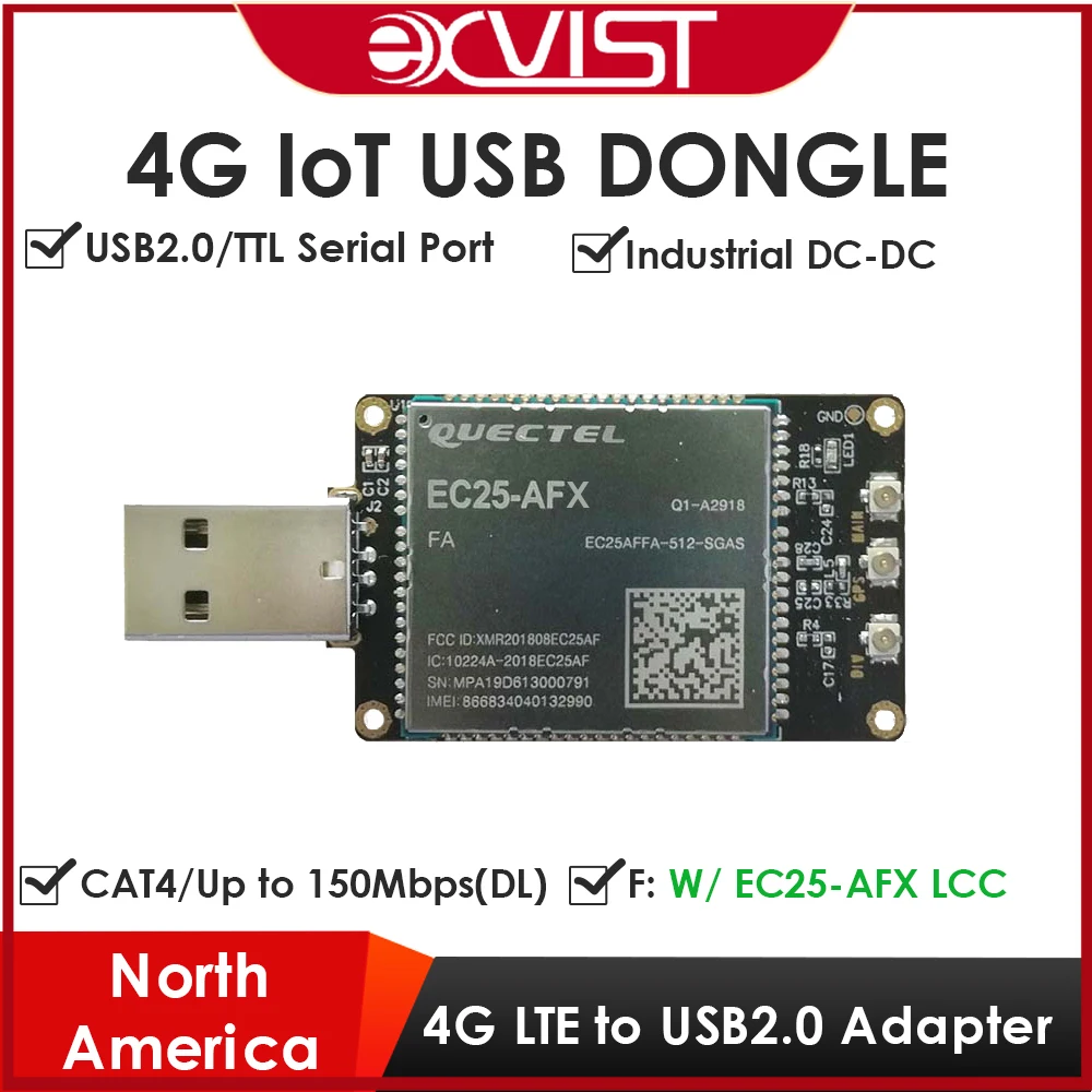 

4G LTE USB Dongle W/EC25-AFX SIM Card Slot Carrier: America LTE FDD B2/B4/B5/B12/B13/B14/B66/B71