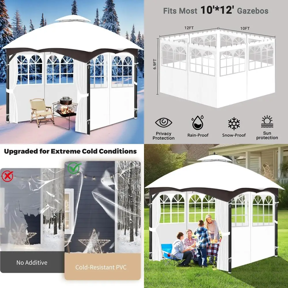 ผ้าม่านกันน้ำสำหรับศาลาพักผ่อนกลางแจ้งแบบสากล พร้อมหน้าต่าง PVC ผนังกั้นความเป็นส่วนตัว 4 แผง สำหรับลานเฉลียงและสวนหลังบ้าน