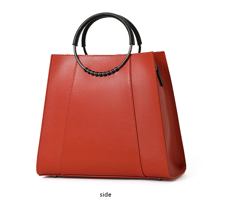 Damen-Handtasche aus Glattleder mit Rundem Ringgriff, Elegante Henkeltasche, Damen-Umhängetasche für Arbeit und Alltag – Detail 11