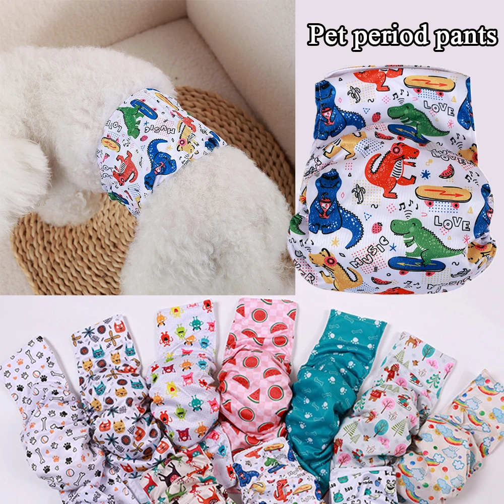 1PCS Male Dog Puppy Cartoon Reusable Nappy Diapers High Absorbency Diapers Pet DIY Soft Waterproof Male Dog Physiological Pant