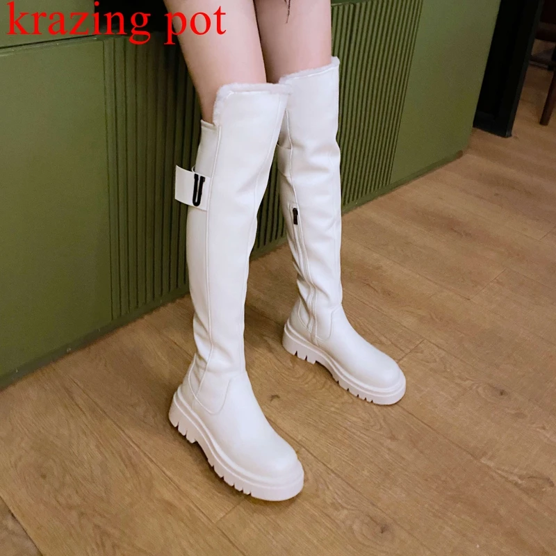 Krazinog Pot Big Size 43 Wool Fur Handmade Equestrian Boots Keep Warm Winter Shoes Platform Elegant Women Over-the-knee Boots