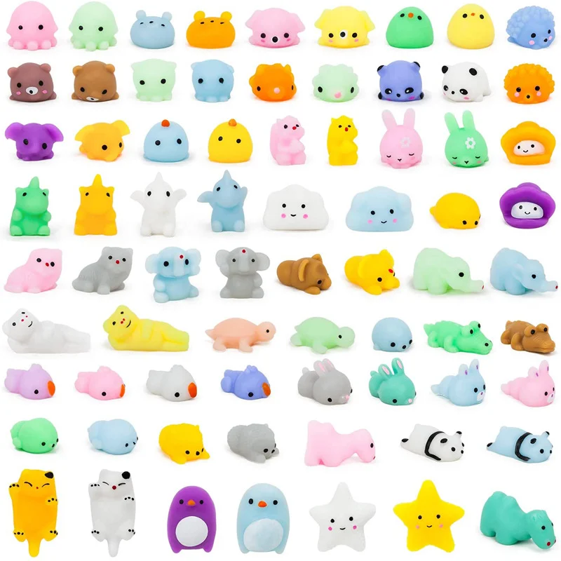 

100Pcs Mochi Squishy Toy Kawaii Mini Animals Squishies Stress Relief Toys for Kids Boys Girls Birthday Gifts Party Favors Prizes