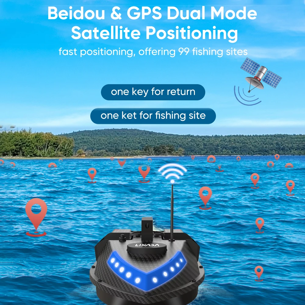 GPS RC Bait Boat 600M Wireless Remote Control Fishing Bait Boat Fishing Feeder Boat con 3 contenitori per esche 99 Baiting Spots