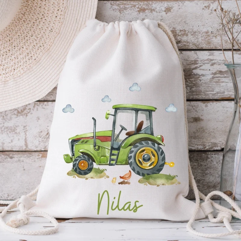 Personalized Tractor Gym Bag Name Custom Daycare Kindergarten Changing Bag Kindergarten Start Gift Back To School Decor Supplies