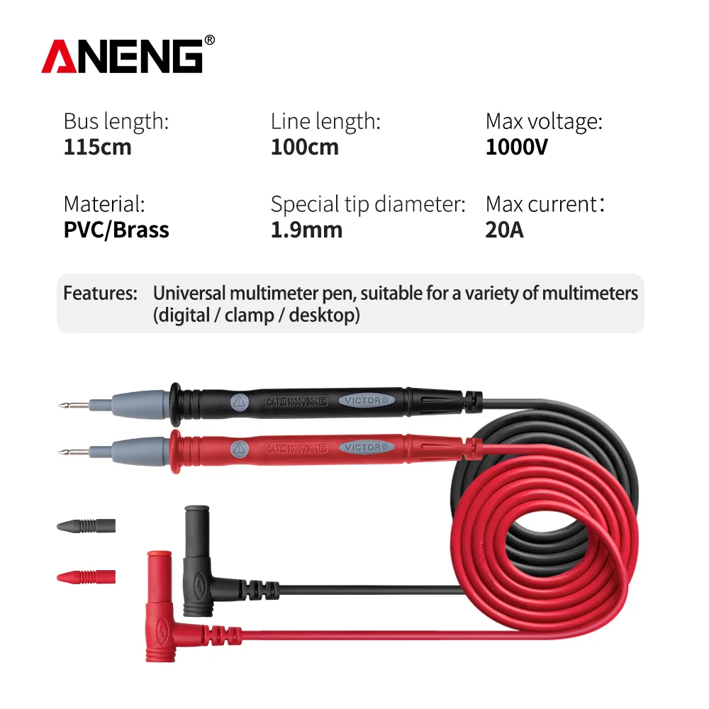 ANENG PT1003 Multimeter Test Leads Universal Cable 20A Soft-silicone-wire Needle-tip Tester Probe Wire Pen Cable