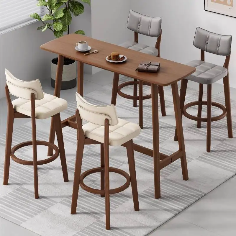 

Beige Simple Nordic Bar Chair Cushion Living Room Wooden Design Luxury Bar Chair Dining High Cafe Krzeslo Barowe Furniture