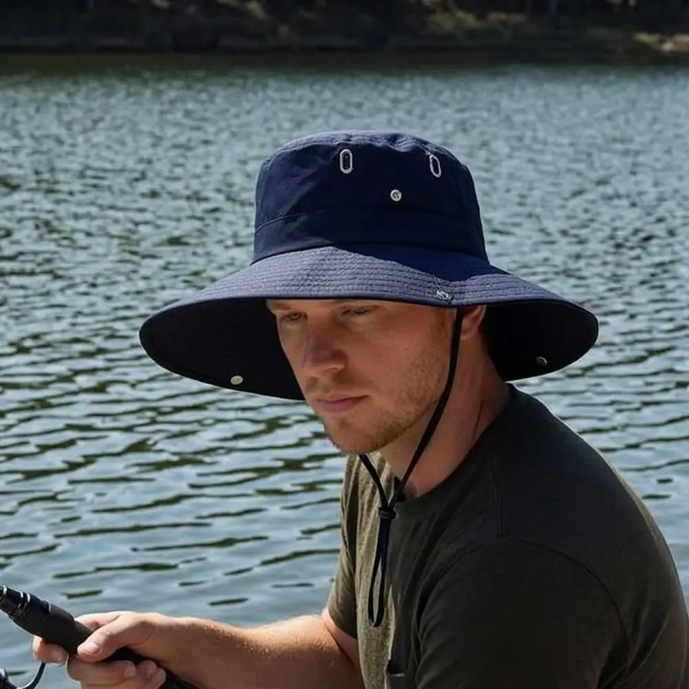 Camping Sun Hat Wide Brim Sun Hat for Men Women Quick Dry Bucket Cap with Breathable Vents Adjustable Wind Cord Water Resistant
