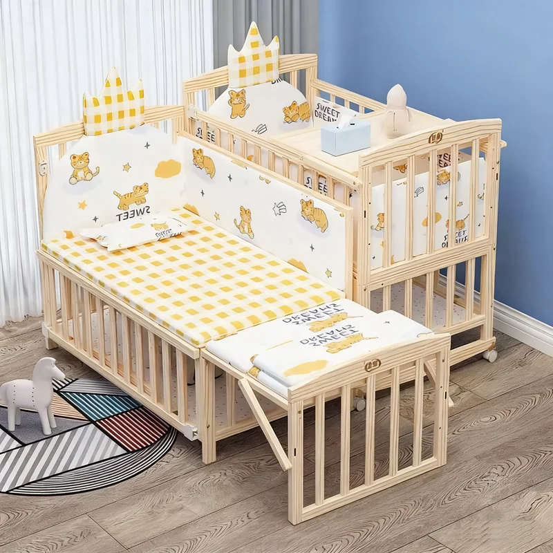 

Multi-Functional Natural Wood Baby Bed – Convertible, Rocking, Wheels & Free Mosquito Net!