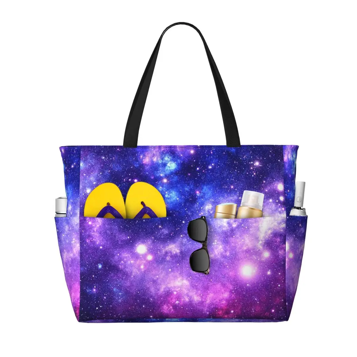 Purple Blue Galaxy Nebula Beach Tote Bag Sport Gym Yoga Duffle Large Tote Bag Women Travel Bag Fitness bag