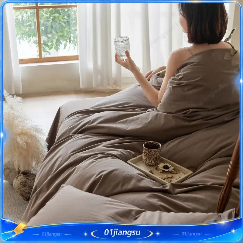 Class A Light Luxury Old Sand Washed Long Staple Cotton 4 Piece Bedding Set Pure Cotton Duvet Cover Sheet Simple Home Textile