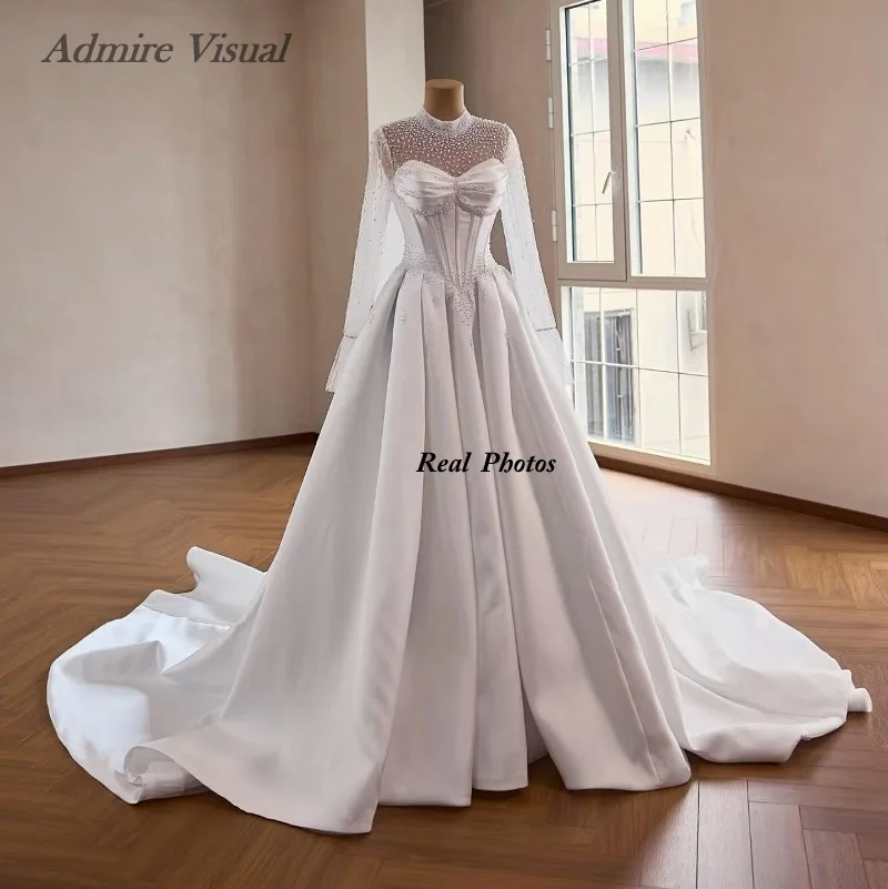 

Свадебное платье Admire Visual A-Line из атласа, 2 в 1, с вырезом «сердечко», корсетное, с бисером, на заказ