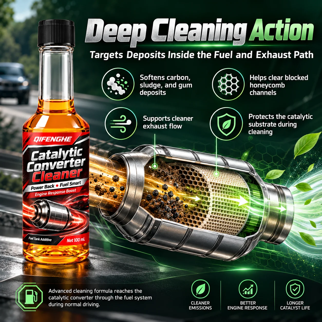 Catalytic Converter Cleaner 100ml Carbon Deposit Remover Unclog Blocked Catalyst Reduce Exhaust Emissions Pass Vehicle Inspectio