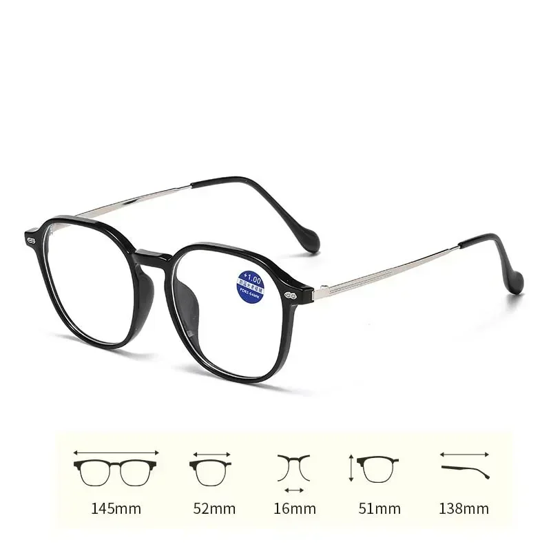 Occhiali da lettura anti luce blu ad alta definizione Occhiali da lettura ultraleggeri con montatura nera Occhiali da presbiopia trasparenti con montatura grande