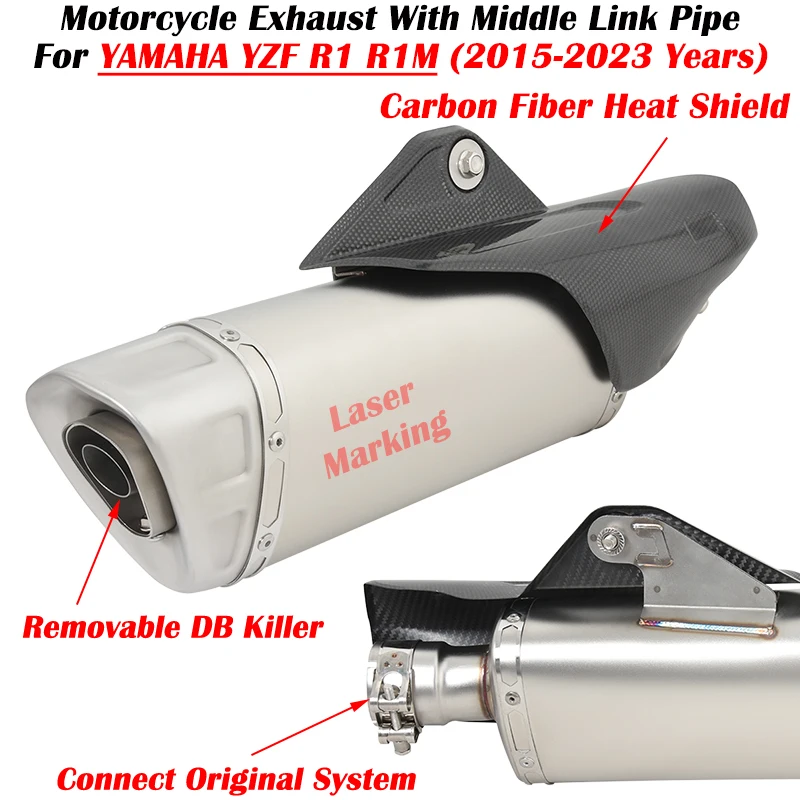 Slip On For YAMAHA YZF R1 R1M 2015 - 2020 2021 2022 2023 Motorcycle Exhaust Escape Modified Muffler With DB Killer Heat Shield