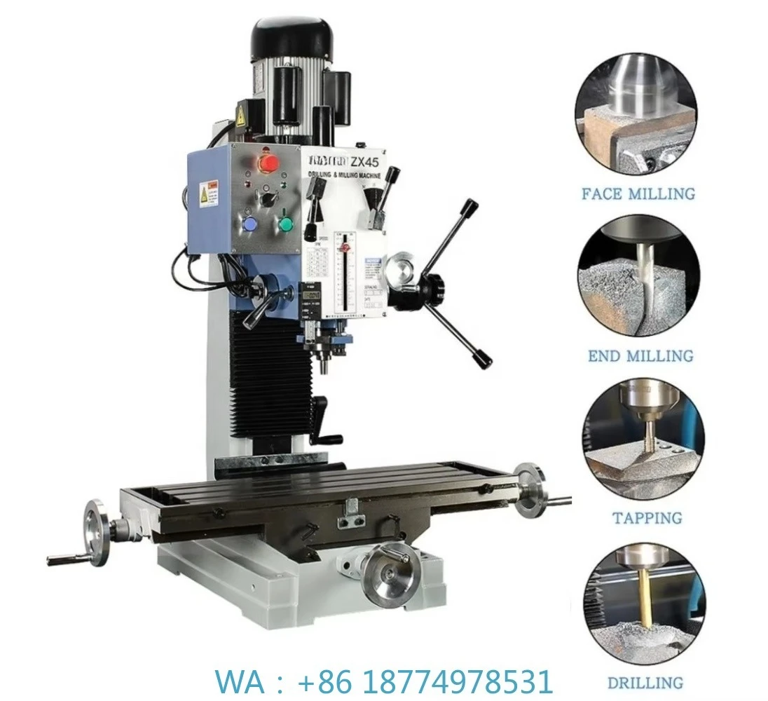 ZX45G Desktop Square Column Gear‑head Mill Equipment 16mm‑45mm Mini Metal Drilling and Milling Unit