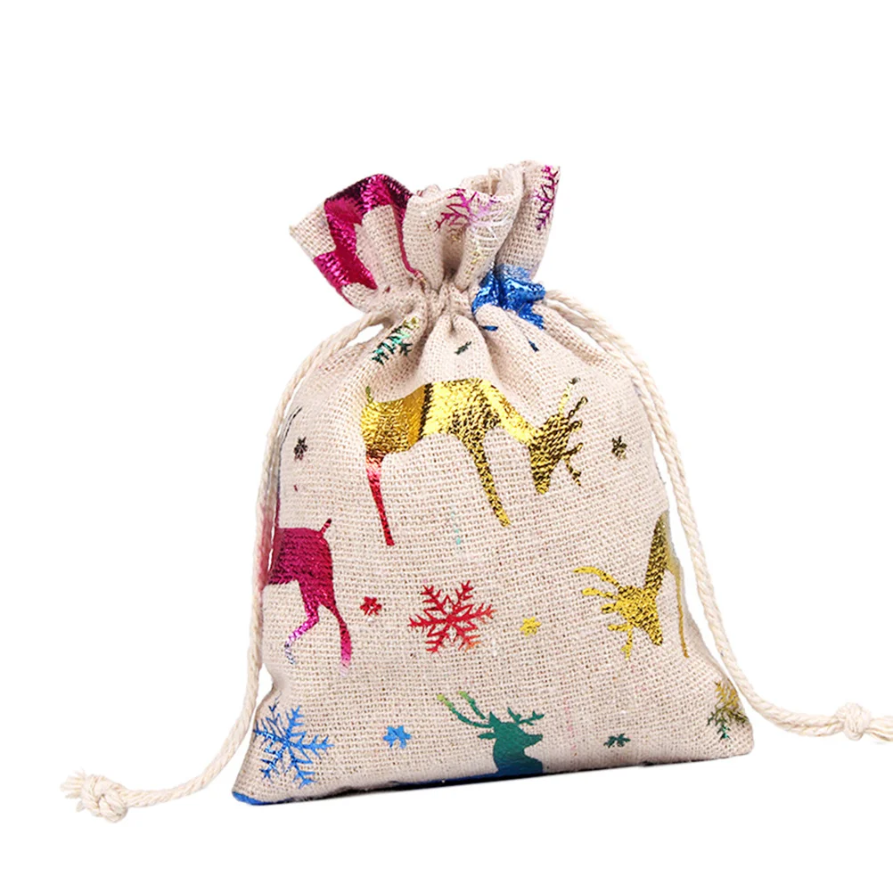 

10Pcs Storage Bag Christmas Gift Pouch Drawstring Style Party Favor Bag Fashionable Print Portable Snack Phone Holder Decorative