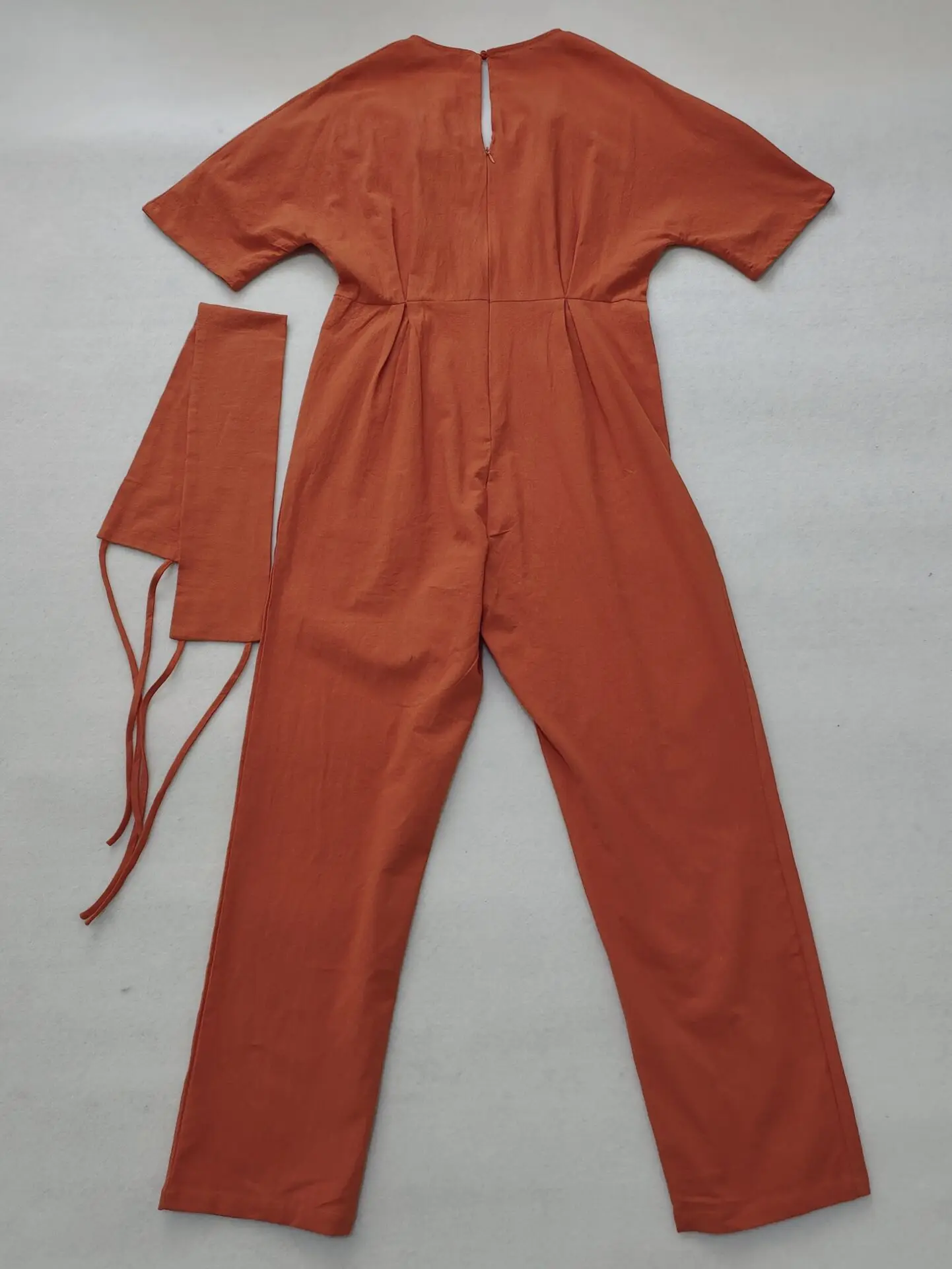 Cotton Linen Jumpsuits for Women Straight Pants Vintage V Neck Belt Loose Romper Summer Boho Beach Casual Overalls Jumpsuit