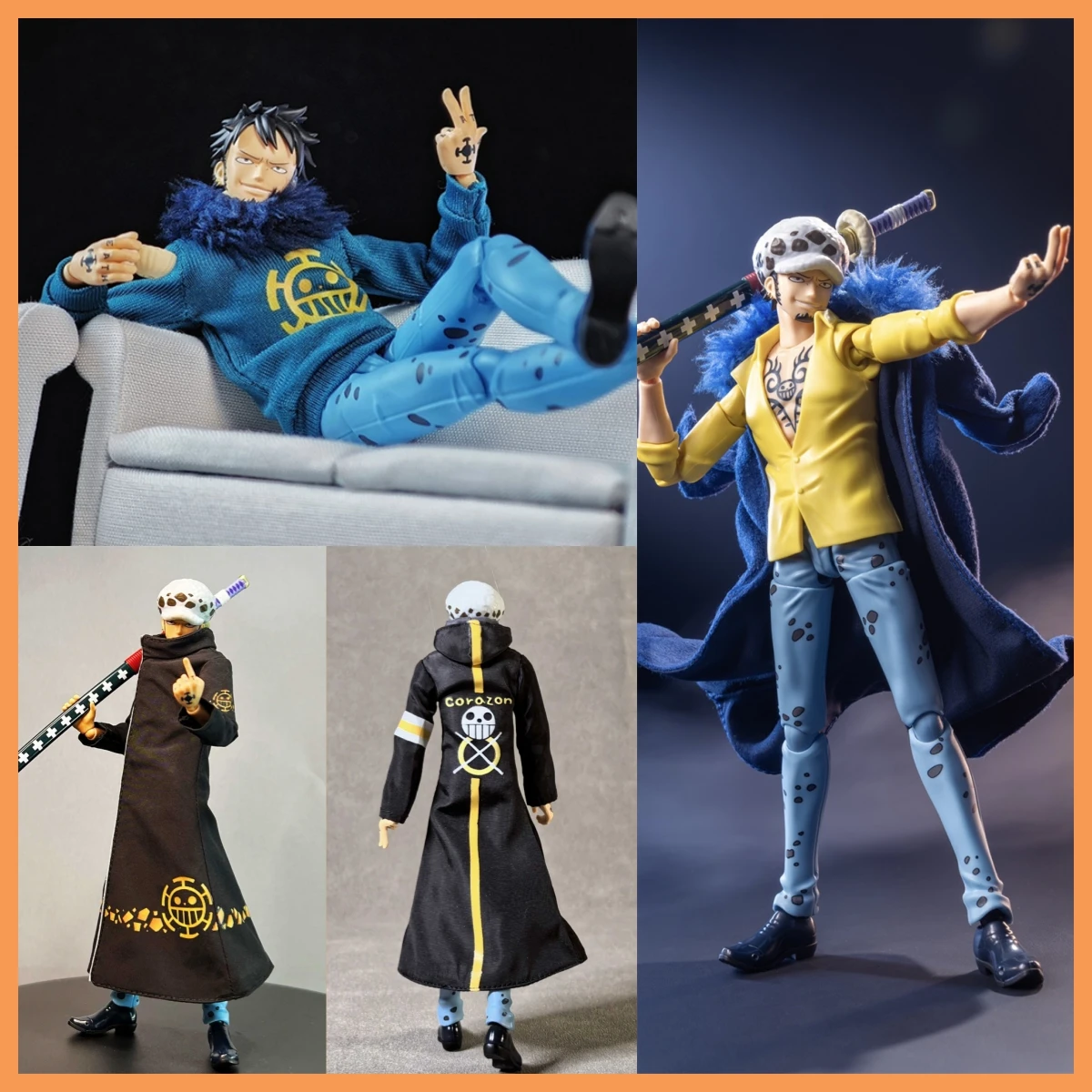 Handgemachte 1/12 Anime Charakter Trafalgar D. Water Law Tokushima Robe Zip Mantel Pullover Zubehör für SHF Actionfiguren