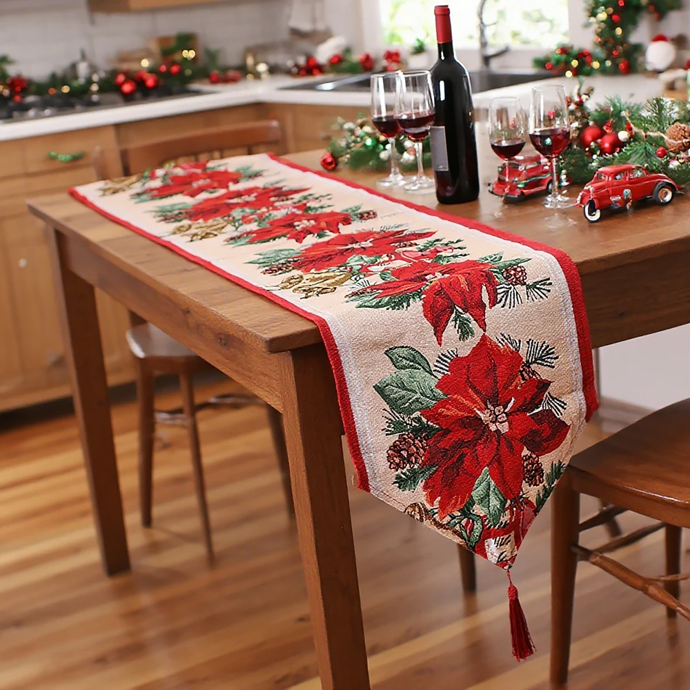 Christmas Table Runner Tablecloth Merry Christmas Decorations for Home 2026 Xmas Table Flag Navidad Gifts New Year Tablecloth