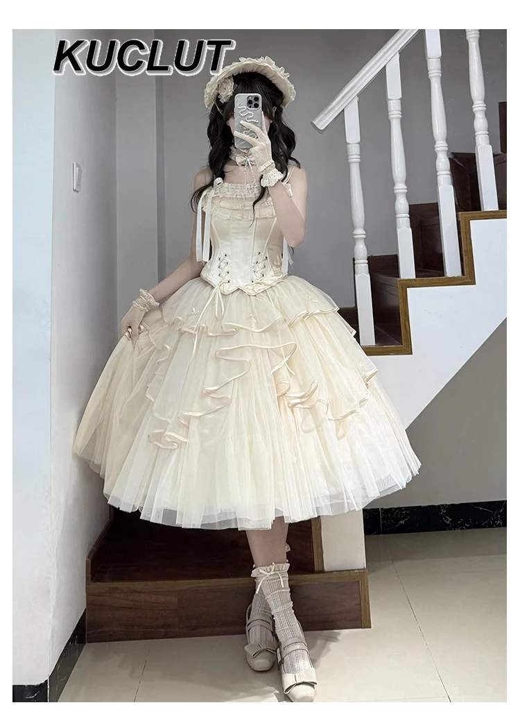 طقم نسائي مكون من قطعتين فستان سهرة لوليتا 2025 جديد راقي لحفلات الطلاب طقم بلوزات وتنورة على طراز الأميرة