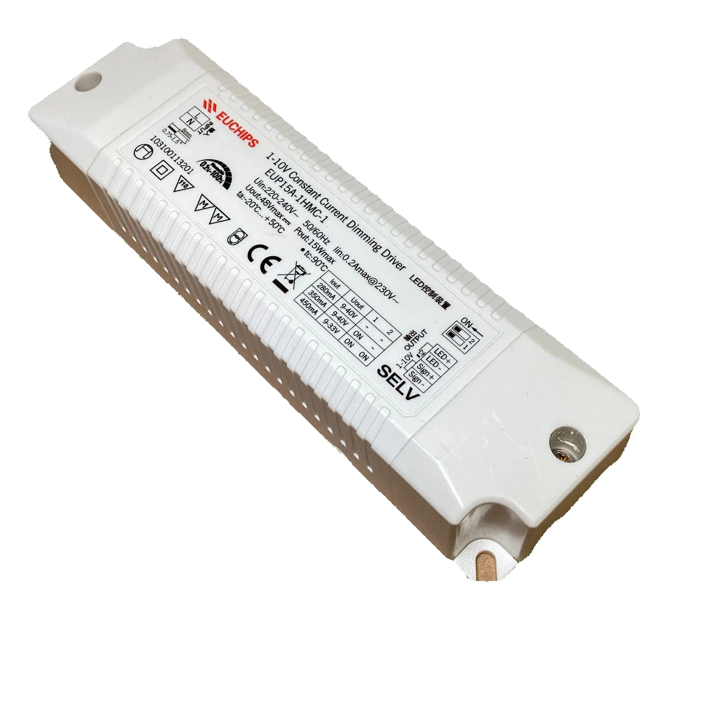 EUCHIPS 1-10V Constant Cuurent Dimming Driver 280mA 350mA 450mA 15W Dimmable Power Supply 9-40V EUP15A-1HMC-1