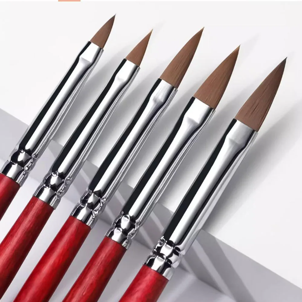 ﻿1pc/6pcs Mink Crystal Powder Nail Brush Red Wood Handle Gel Nail Builder Pen Professional Crystal Dust Styling Pen For Building