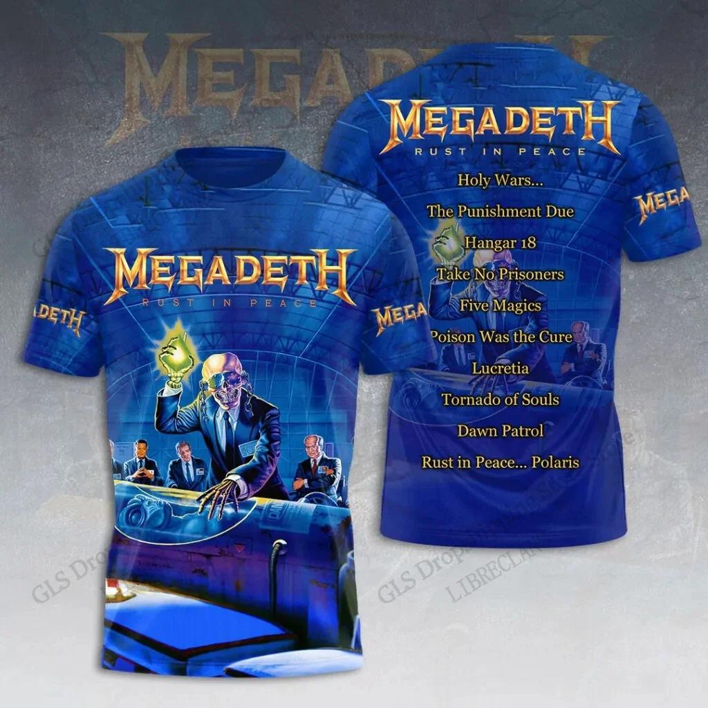 المعادن الثقيلة روك باند Megadeth ثلاثية الأبعاد تي شيرت مطبوع ملابس رياضية نسائية تي شيرت كامل تيشيرت صيفي ملابس الأطفال الفرقة